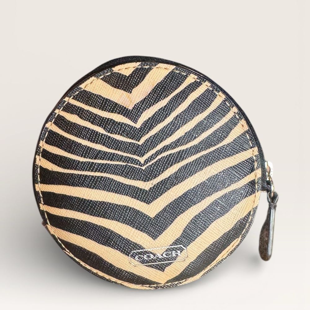 Coach Black and Tan Zebra Print Coin Purse